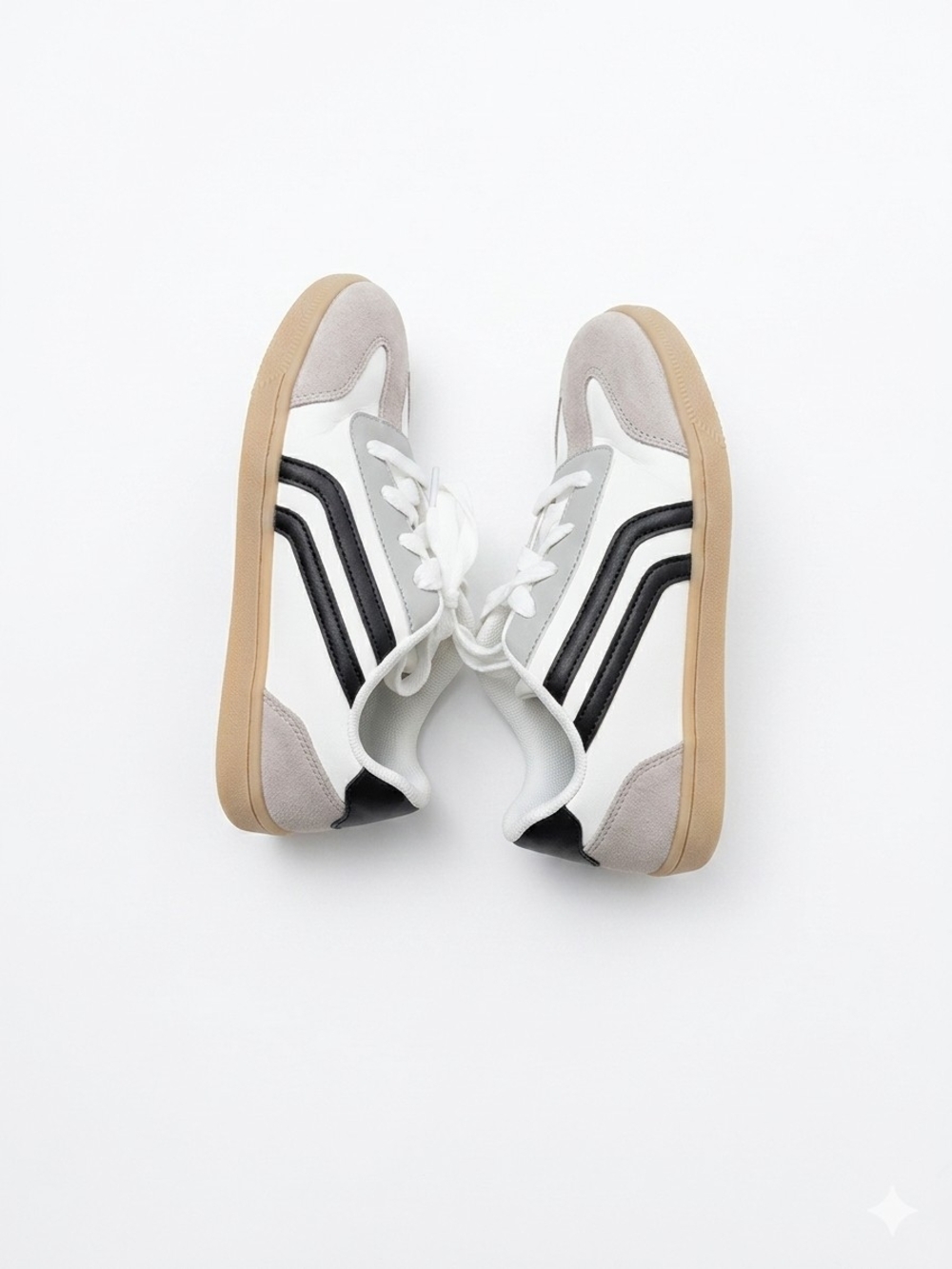 White Sneakers with Black Stripes and Gum Sole